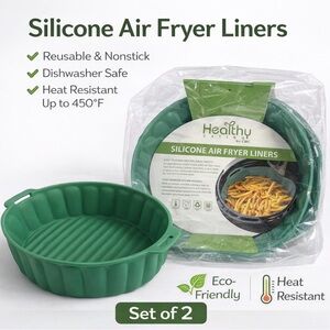 Silicone Air Fryer Liners Reusable Nonstick Heat Resistant Green Set New